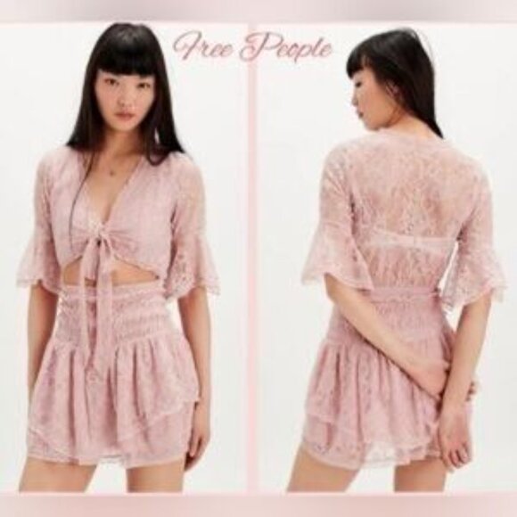 NWT Free People Lala Lace Mini Dress Color Pink Size Small - Picture 3 of 14